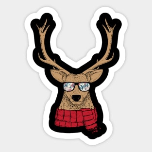 Awesome Christmas Reindeer with Cool Glasses Sticker